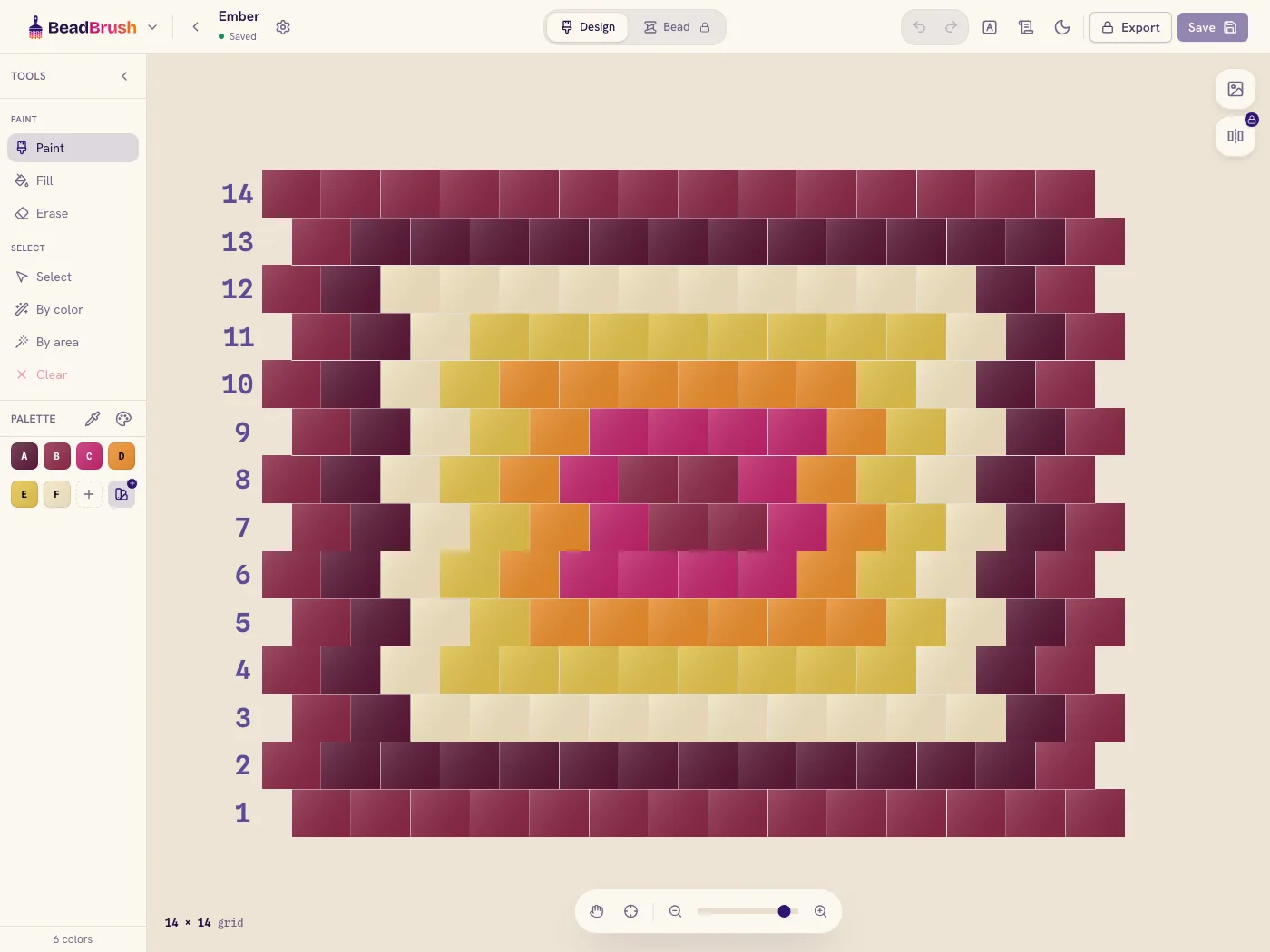 A brick stitch chart in the BeadBrush designer.