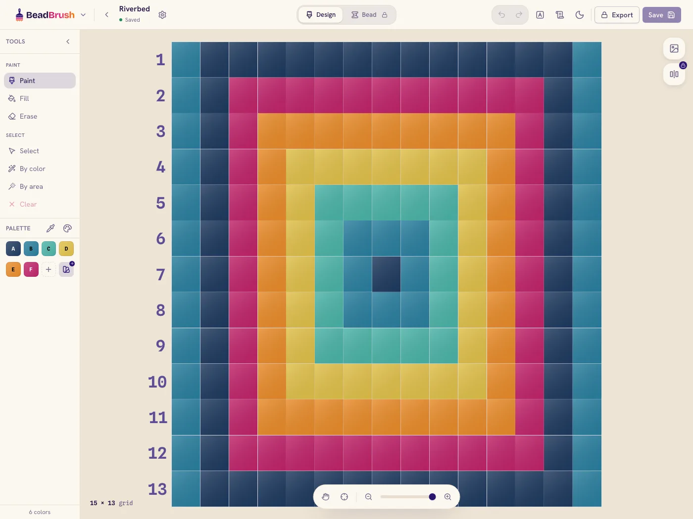 A loom bead chart in the BeadBrush designer.