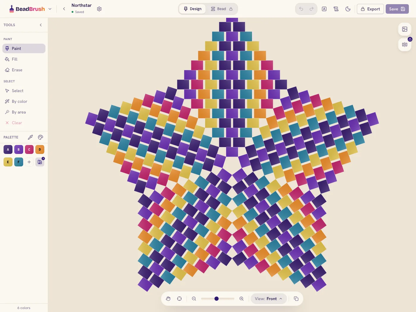 A peyote star chart in the BeadBrush designer.