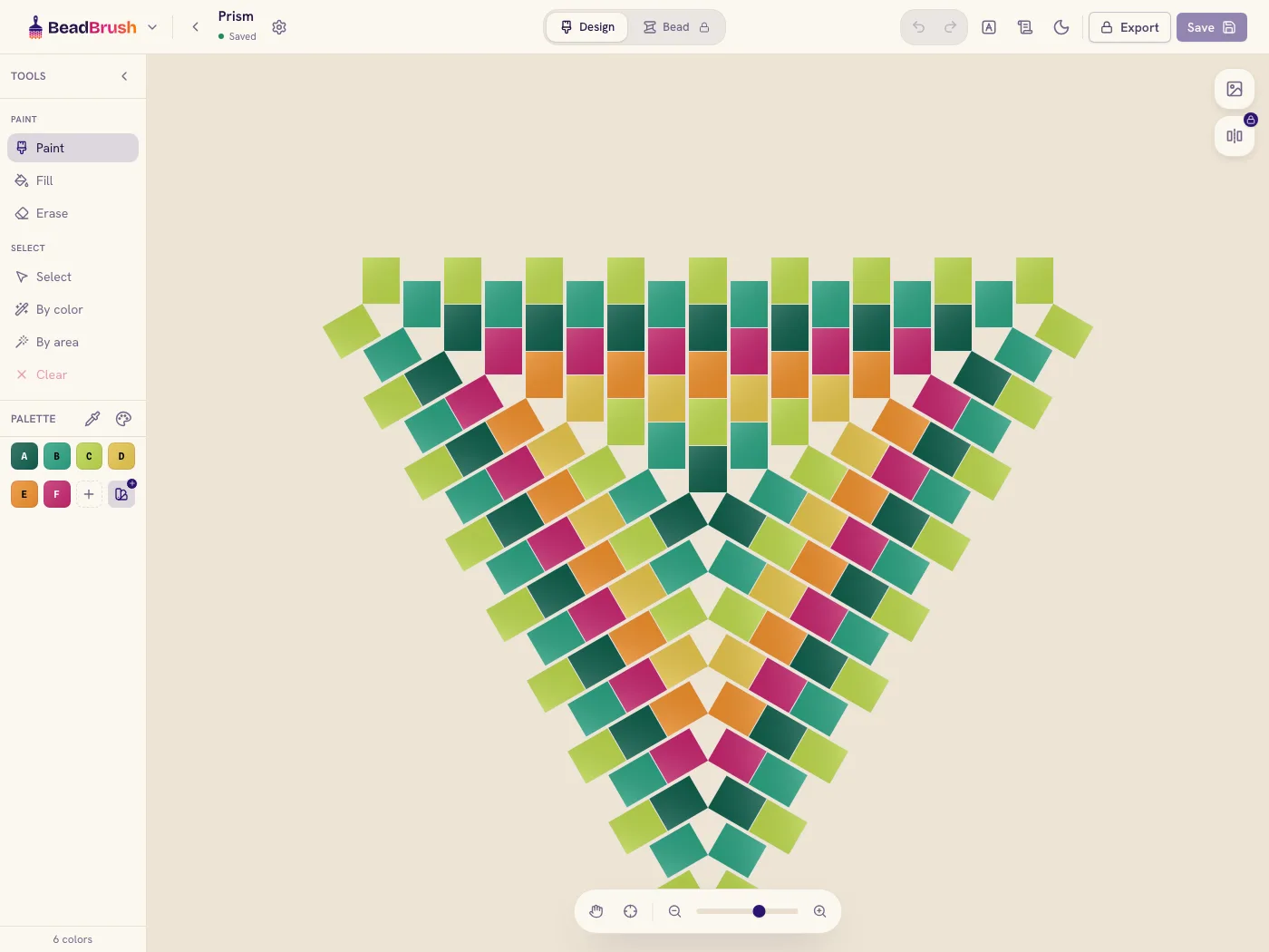 A peyote triangle chart in the BeadBrush designer.