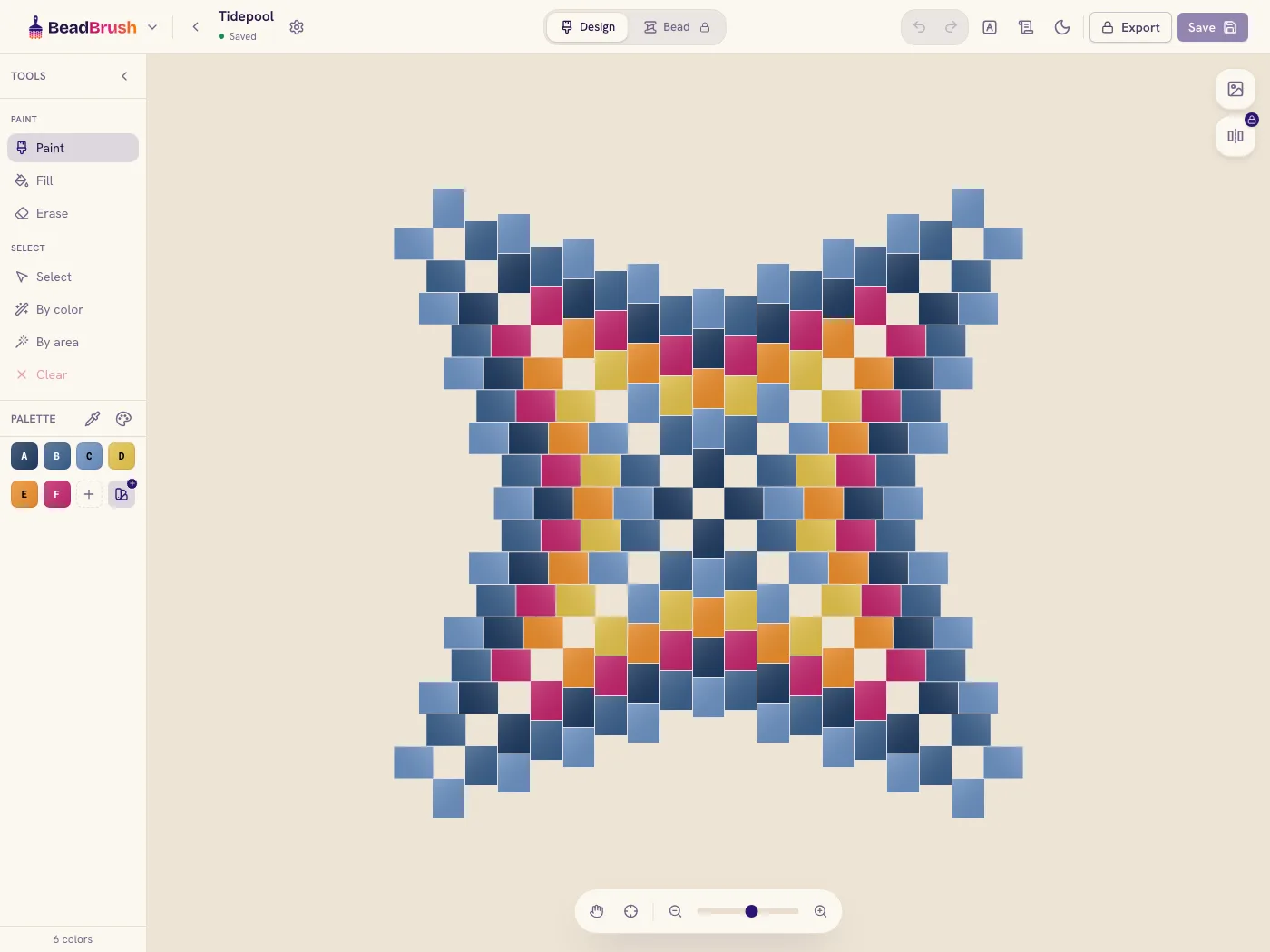 A peyote warped square chart in the BeadBrush designer.